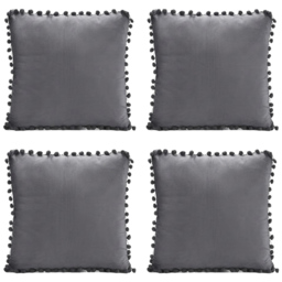 Alan Symonds Charcoal Pom Pom Edged Plain Cushion with Polyester Filled Pad 43 x 43cm 4 Pack