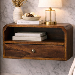 Artisan Furniture Avora Chestnut Single Drawer Single Shelf Mango Wood Wall-Mounted Bedside Table - thumbnail 1