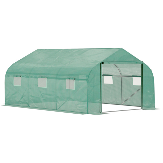 Outsunny Clear Metal Frame Walk-In Polytunnel Greenhouse 14.7 x 10ft - image 1