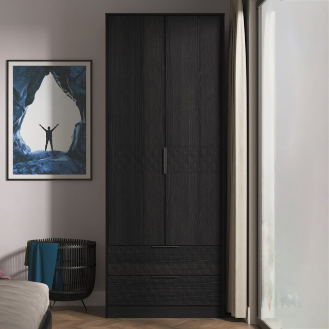 Crowndale Harlequin 2 Door 2 Drawer Black Ash Tall Wardrobe Ready Assembled - image 1