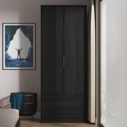 Crowndale Harlequin 2 Door 2 Drawer Black Ash Tall Wardrobe Ready Assembled - thumbnail 1