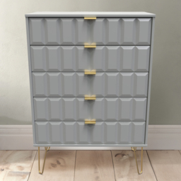 Crowndale Cube 5 Drawer Dusk Grey Chest of Drawers Ready Assembled