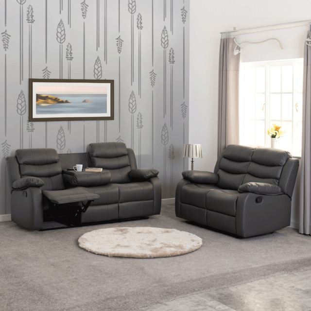 Seconique Roma 5 Seater Grey Faux PU Leather Recliner Sofa Set - image 1