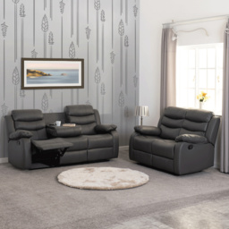Seconique Roma 5 Seater Grey Faux PU Leather Recliner Sofa Set