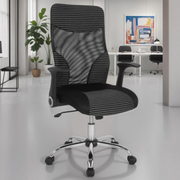 FWStyle Black Mesh Striped High Back Lumbar Support Office Chair