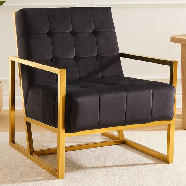 Premier Housewares Hana Black Velvet Gold Frame Chair - image 1