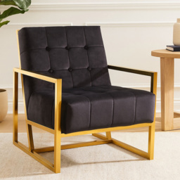 Premier Housewares Hana Black Velvet Gold Frame Chair - thumbnail 4
