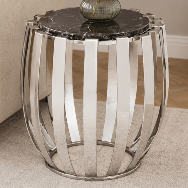 Premier Housewares Alvaro Black Marble and Chrome Side Table - image 1