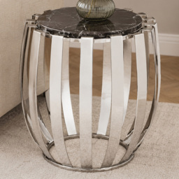 Premier Housewares Alvaro Black Marble and Chrome Side Table - thumbnail 1