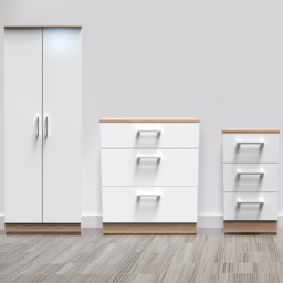 Crowndale Devon 3 Piece White Matt and Oak Bedroom Furniture Set - thumbnail 1