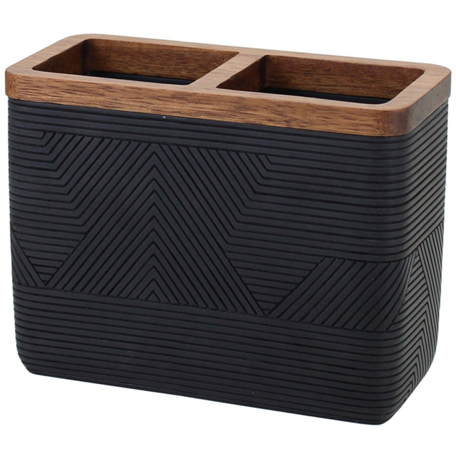 Bathstore Wood Geo Toothbrush Holder Black