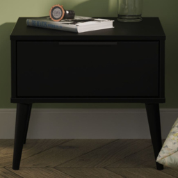Crowndale Hong Kong Single Drawer Matt Black Side Table Ready Assembled - thumbnail 1