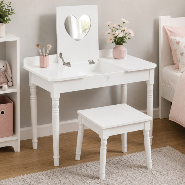 Premier Housewares Kids White Dressing Table and Stool Set with Mirror - image 1