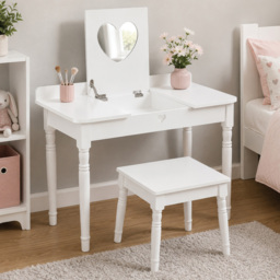 Premier Housewares Kids White Dressing Table and Stool Set with Mirror