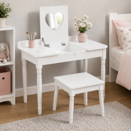 Premier Housewares Kids White Dressing Table and Stool Set with Mirror - thumbnail 3