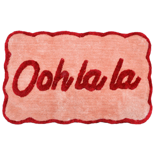 Mooky Mats Red and Pink Ooh La La Slogan Non Slip Bath Mat 50 x 80cm - image 1