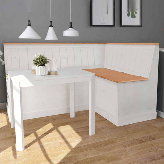 Loft24 Sara 3 Seater White Wax Corner Bench with Storage - image 1