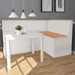 Loft24 Sara 3 Seater White Wax Corner Bench with Storage