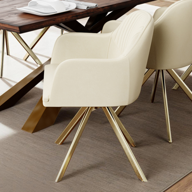 tectake Lona Cream and Gold Velvet Fabric Swivel Lounge Armchair Set of 2 - image 1