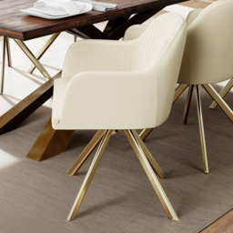 tectake Lona Cream and Gold Velvet Fabric Swivel Lounge Armchair Set of 2