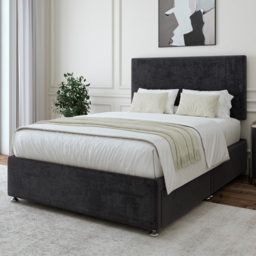 Bedmaster Double Black Naples Linen 2 Drawer Divan Base with Valencia Headboard