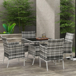 Outsunny Rattan 4 Seater Dining Set Grey - thumbnail 1