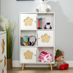 Home Source Daisy White 3 Door 3 Shelf Cut Out Rattan Insert Kids Cube Storage Unit - thumbnail 3