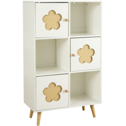 Home Source Daisy White 3 Door 3 Shelf Cut Out Rattan Insert Kids Cube Storage Unit - thumbnail 2