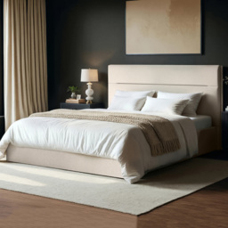 SOLACE+CO Nela Double Cream Woven Fabric Ottoman Bed with Padded Headboard