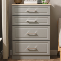 Crowndale Kent Dusk Grey and Bardolino Oak 4 Drawer Deep Chest of Drawers Ready Assembled