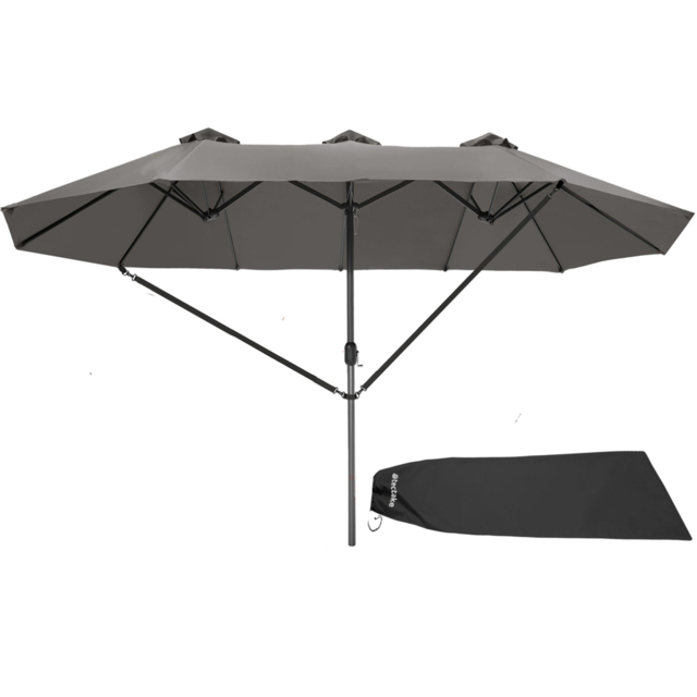 tectake Silia Extra Wide Grey Height Adjustable Parasol with Cover 4.6 x 2.7m - image 1