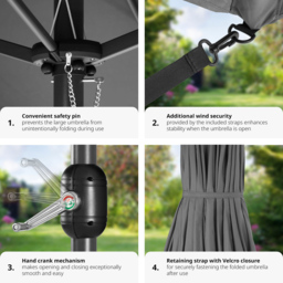 tectake Silia Extra Wide Grey Height Adjustable Parasol with Cover 4.6 x 2.7m - thumbnail 4