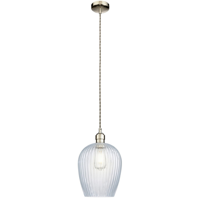 Merano Livorno Ribbed Glass Bright Nickel Plate Dome Pendant Ceiling Light - image 1