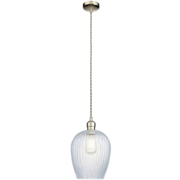 Merano Livorno Ribbed Glass Bright Nickel Plate Dome Pendant Ceiling Light