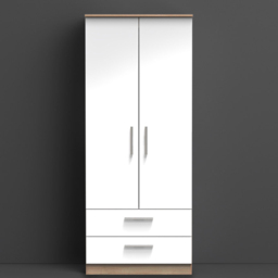 Crowndale Contrast White and Bardolino Oak 2 Door 2 Drawer Tall Wardrobe Ready Assembled - thumbnail 1