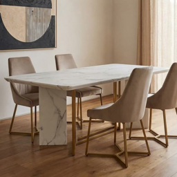 Premier Housewares Vieste Marble White Gold Polish 6 Seater Dining Table