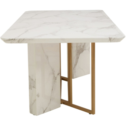 Premier Housewares Vieste Marble White Gold Polish 6 Seater Dining Table - thumbnail 3