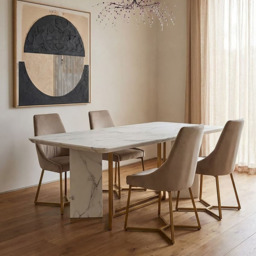 Premier Housewares Vieste Marble White Gold Polish 6 Seater Dining Table - thumbnail 4
