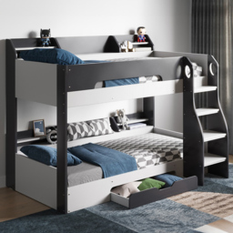 Flair Flick Grey Single Drawer Bunk Bed with Shelves