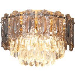 HOMCOM Screw E14 Gold Dual Crystal Smoke Glass Shade Vintage Chandelier Ceiling Light