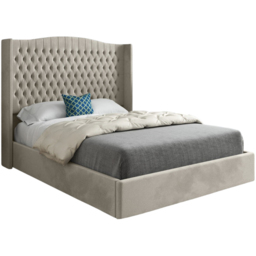 Rana Small Single Silver Soft Velvet Upholstered Bed Frame with Curved Top Winged Headboard - thumbnail 2