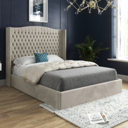 Rana Small Single Silver Soft Velvet Upholstered Bed Frame with Curved Top Winged Headboard