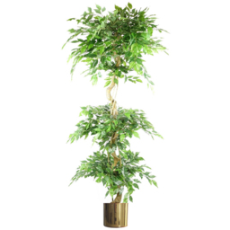 Leaf Ficus Triple Ball Artificial Tree with Gold Metal Planter 182cm - thumbnail 1