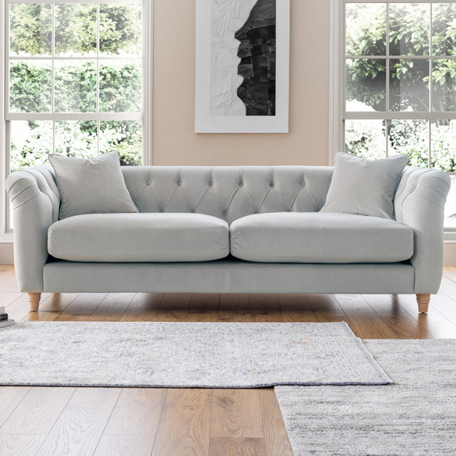 3 Seater Chalk Velvet Large Sofa - image 1
