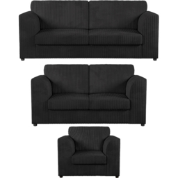 Luxor 6 Seater Black Jumbo Cord Sofa Set with Full Back - thumbnail 2