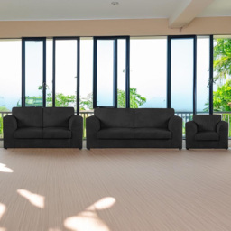 Luxor 6 Seater Black Jumbo Cord Sofa Set with Full Back