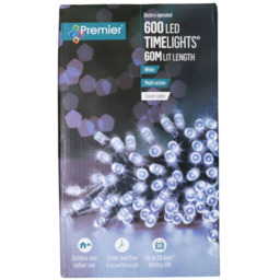 Premier Battery Powered 600 Cool White LED Multi-Function Christmas String Light 60m - thumbnail 3