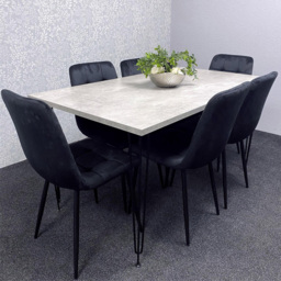 Kosy Koala 6 Seater Wood and Velvet Tufted Dining Set Grey and Black