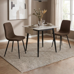 FWStyle Esme Dark Brown and Black Linen Upholstered Steel Frame Dining Chair Set of 2