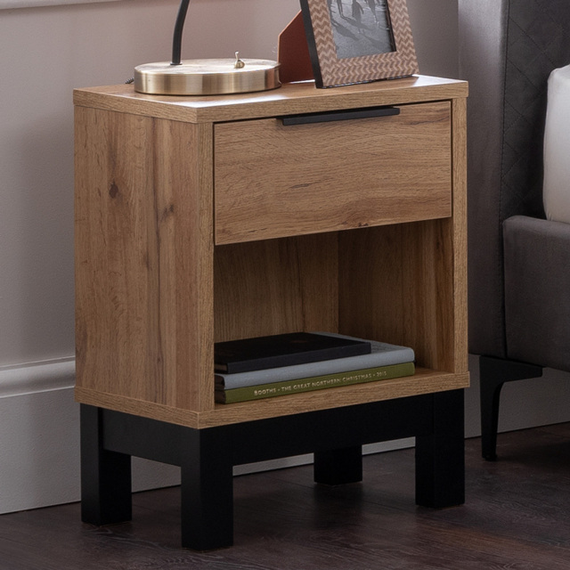 Julian Bowen Bali Single Drawer Modern Oak Effect Bedside Table - image 1
